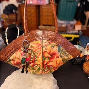 NWOT! Patricia Nash Italian Leather Floral Trope Brown Shoulder Bag